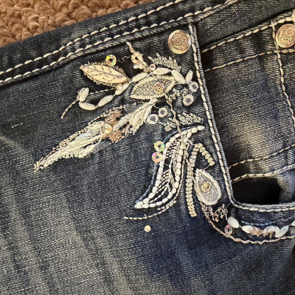 Y2K Grace in LA Low Rise Flare Jeans Embroidered Sequin Western Grunge 27 - Picture 3 of 6